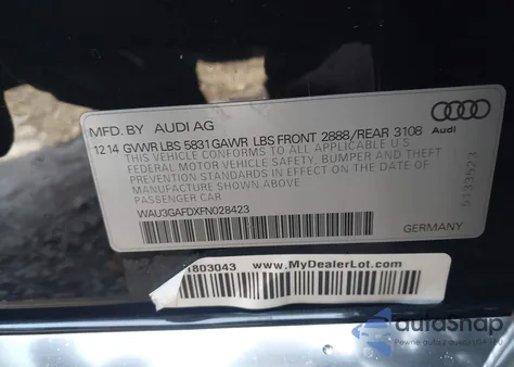 2015 Audi A8 L 3.0T from USA, damaged, VIN WAU3GAFDXFN028423